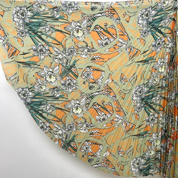 Гофре классика Креп-жоржет оливковые цветы