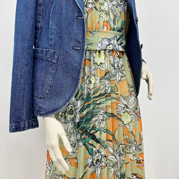 Гофре классика Креп-жоржет оливковые цветы