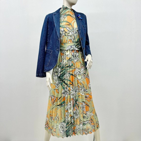 Гофре классика Креп-жоржет оливковые цветы