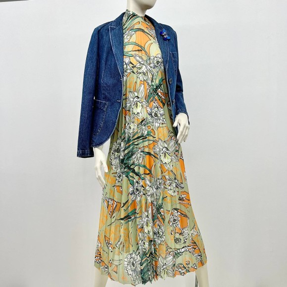 Гофре классика Креп-жоржет оливковые цветы