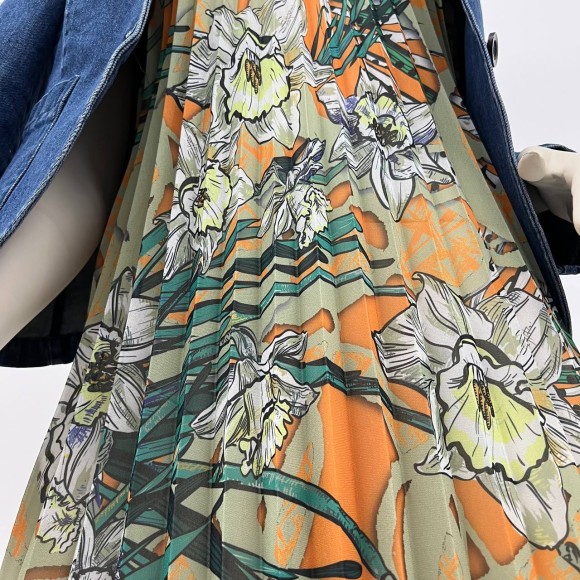 Гофре классика Креп-жоржет оливковые цветы