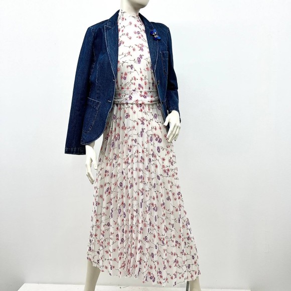 Гофре классика Креп-шифон белый цветы