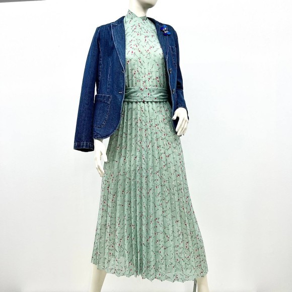 Гофре классика Креп-шифон мянтные цветы