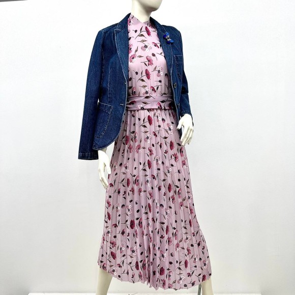 Гофре классика Креп-шифон лавандовый цветы