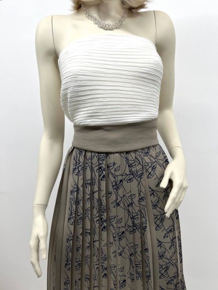 Плиссе 2см принт лица Креп-шифон песочный