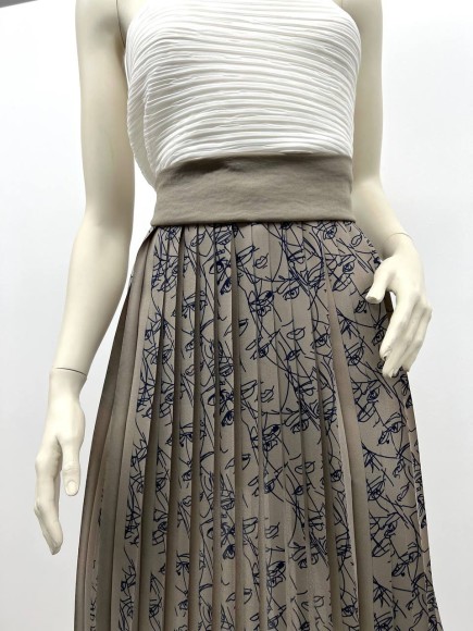 Плиссе 2см принт лица Креп-шифон песочный