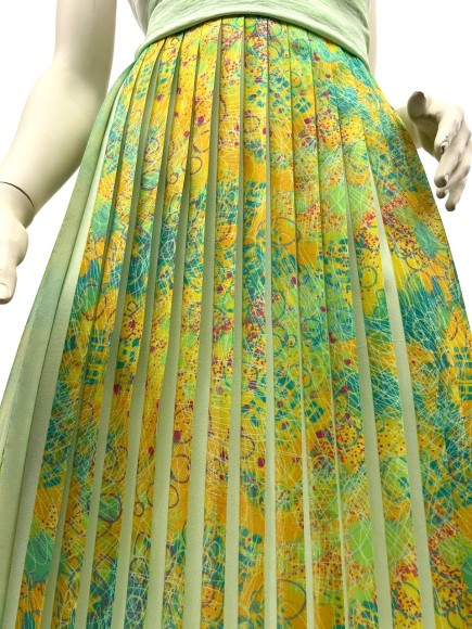 Плиссе 2см принт клякса Креп-шифон зеленый