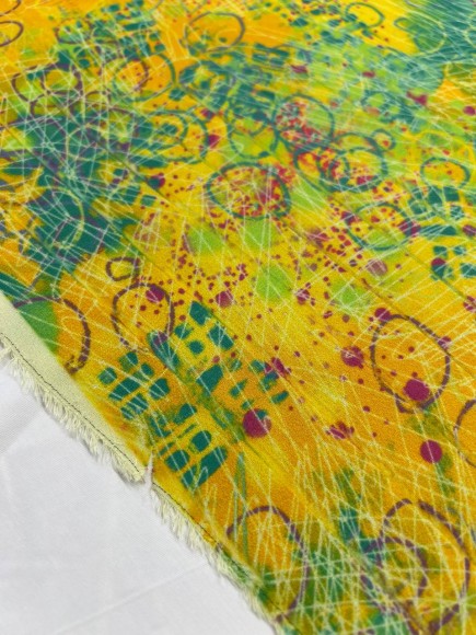 Плиссе 2 см принт клякса Креп-шифон желтый