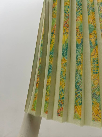 Плиссе 2 см принт клякса Креп-шифон желтый