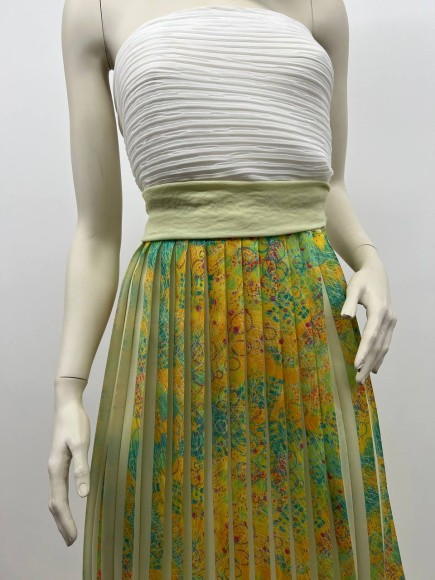 Плиссе 2 см принт клякса Креп-шифон желтый