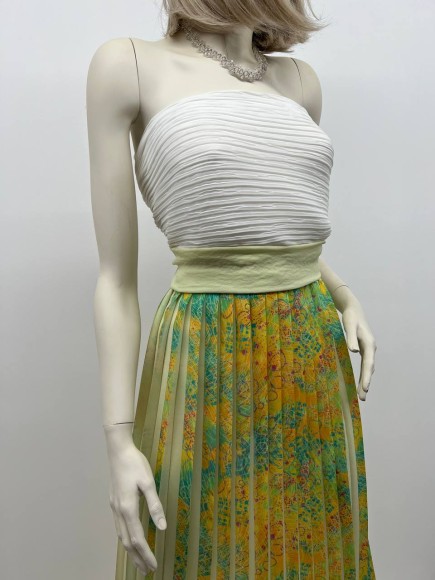 Плиссе 2 см принт клякса Креп-шифон желтый