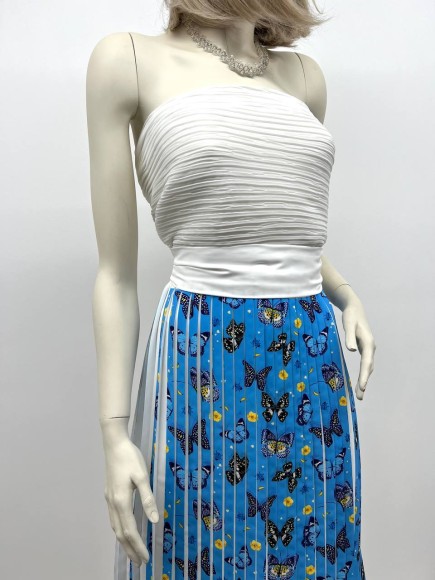 Плиссе 1.5 см принт бабочки голубые Креп-шифон