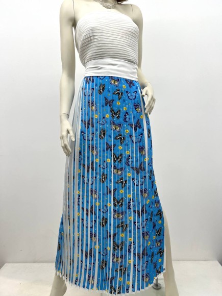 Плиссе 1.5 см принт бабочки голубые Креп-шифон