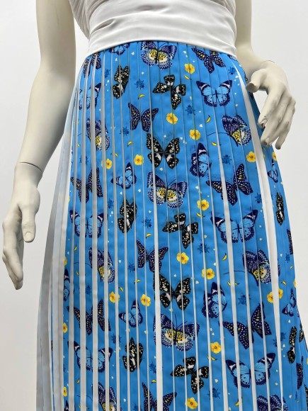 Плиссе 1.5 см принт бабочки голубые Креп-шифон