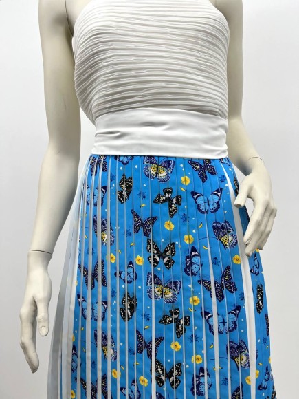 Плиссе 1.5 см принт бабочки голубые Креп-шифон