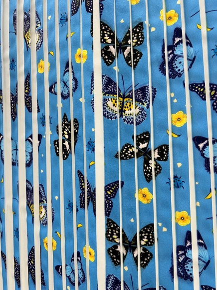 Плиссе 1.5 см принт бабочки голубые Креп-шифон