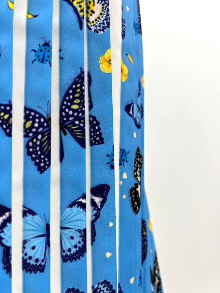 Плиссе 1.5 см принт бабочки голубые Креп-шифон