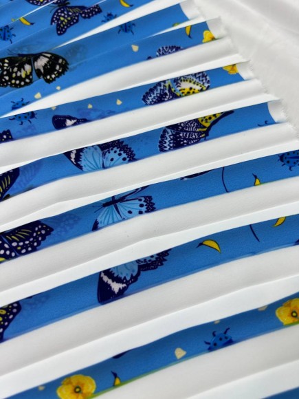 Плиссе 1.5 см принт бабочки голубые Креп-шифон