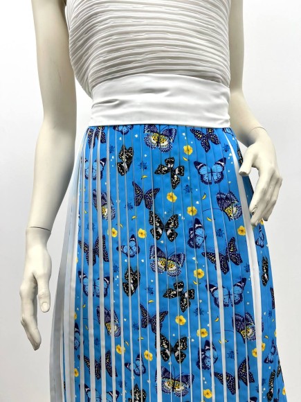 Плиссе 1.5 см принт бабочки голубые Креп-шифон