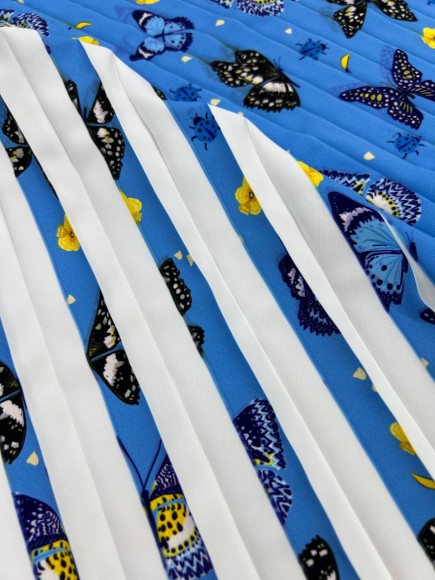 Плиссе 1.5 см принт бабочки голубые Креп-шифон