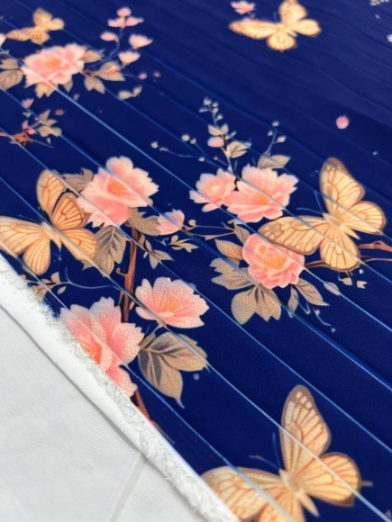 Плиссе 1.5 см принт бабочки/цветы Креп-шифон