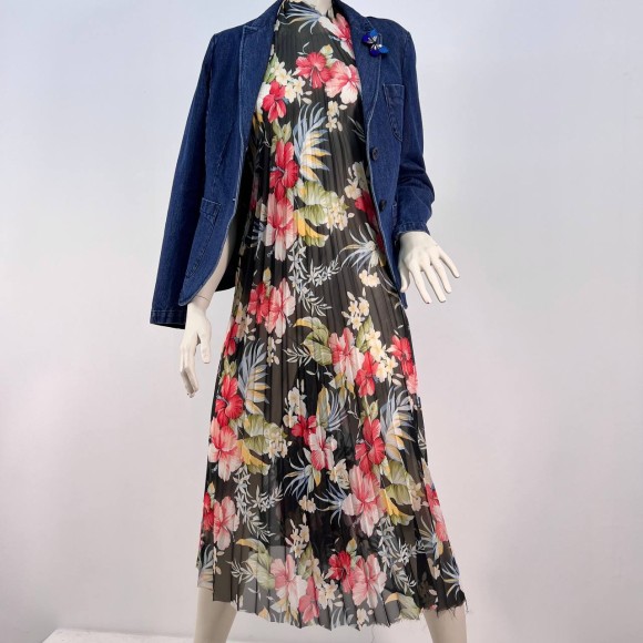 Гофре классика Шифон черный с цветами