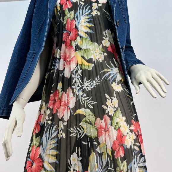 Гофре классика Шифон черный с цветами