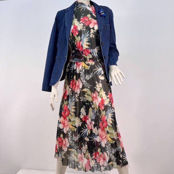 Гофре классика Шифон черный с цветами