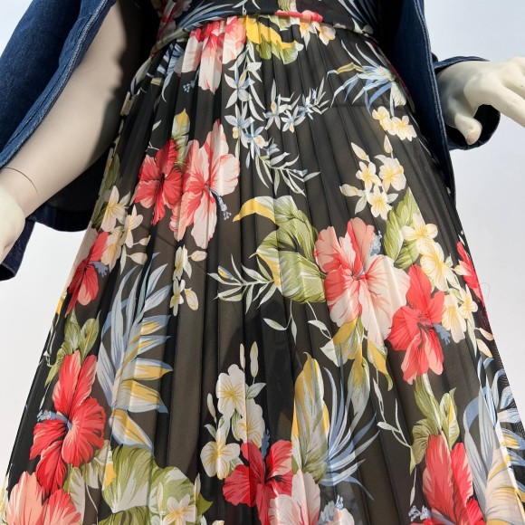 Гофре классика Шифон черный с цветами