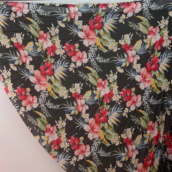 Гофре классика Шифон черный с цветами
