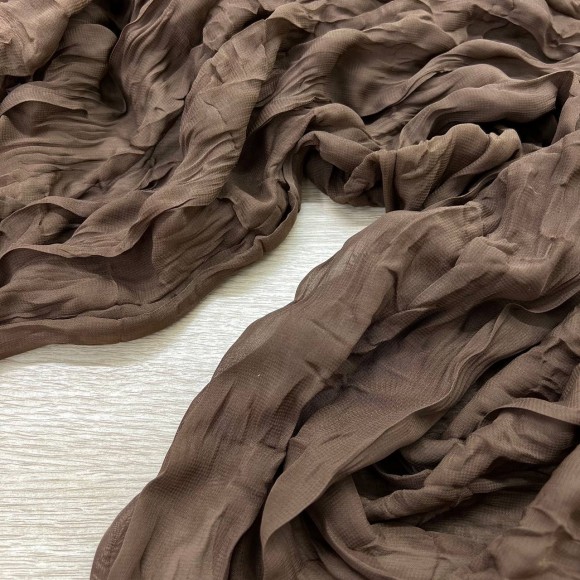 Складка Креш продольный Шифон кофейный